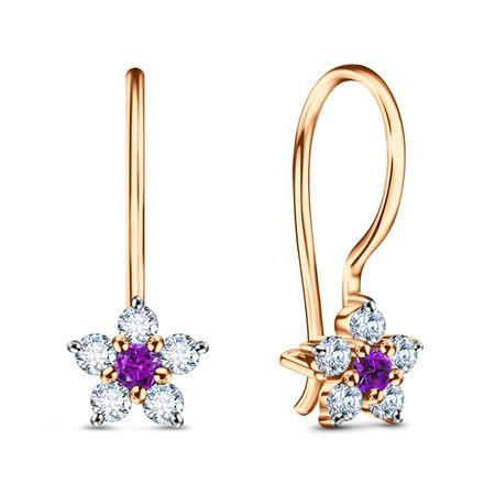 Золотые детские серьги со шпинелью нано и фианитами