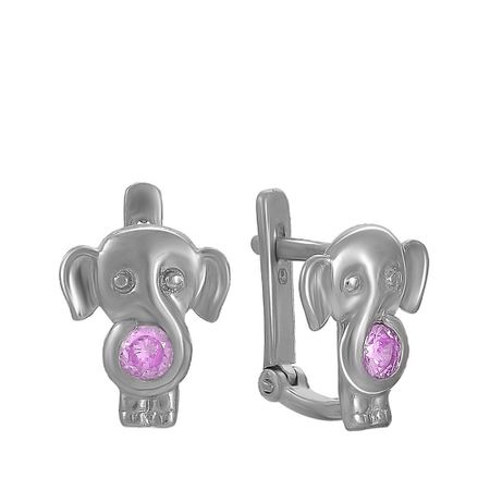 Серебряные серьги Слон с фианитами и родированием