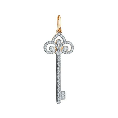 Золотая подвеска Ключ с бриллиантами и родированием