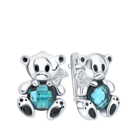 Серебряные серьги с алпанитами и эмалью с фианитами и родированием