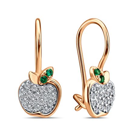 Золотые детские серьги Яблоко с фианитами