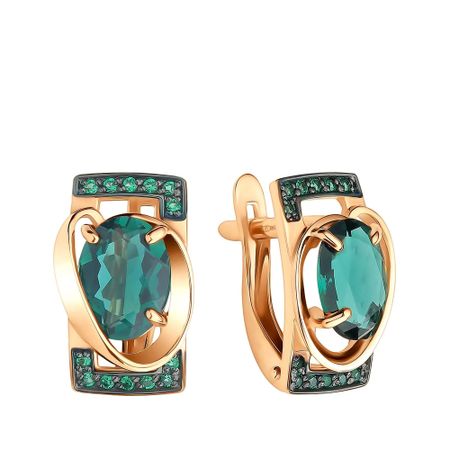 Золотые серьги с кварцем и фианитами с черным родированием