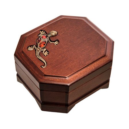 Деревянная шкатулка для ювелирных украшений Ящерица, 12х11 см