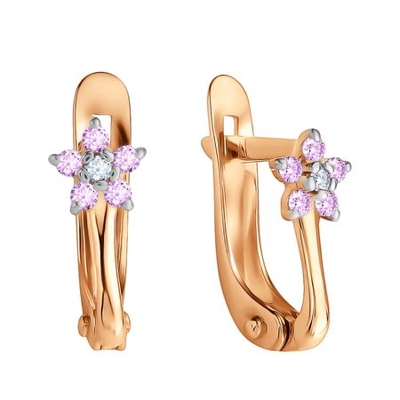 Золотые детские серьги Цветок с фианитами