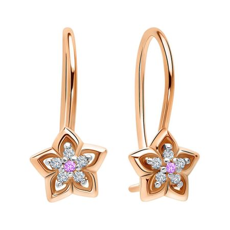 Золотые детские серьги со шпинелью нано и фианитами