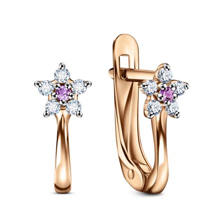 Золотые детские серьги Цветок с фианитами