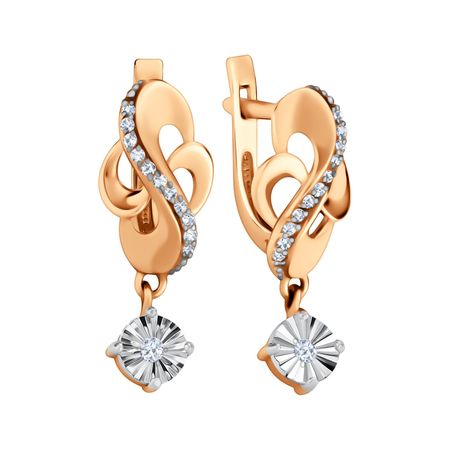 Золотые серьги с бриллиантами и алмазной гранью с родированием