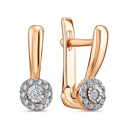 Золотые серьги с бриллиантами и алмазной гранью с родированием