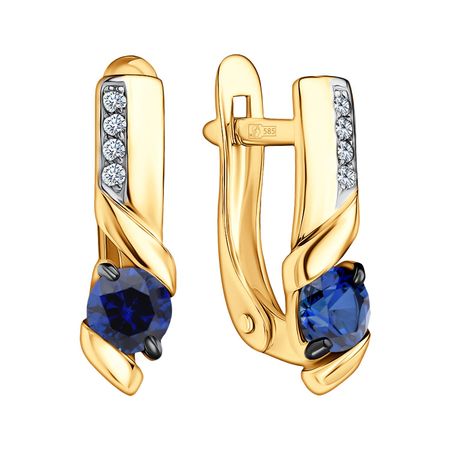 Золотые серьги с сапфирами и бриллиантами с родированием