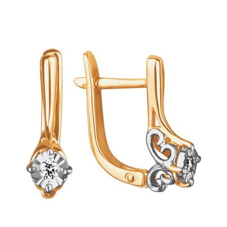 Золотые серьги с бриллиантами и алмазной гранью с родированием