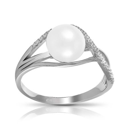 Кольцо из серебра с жемчугом и фианитами