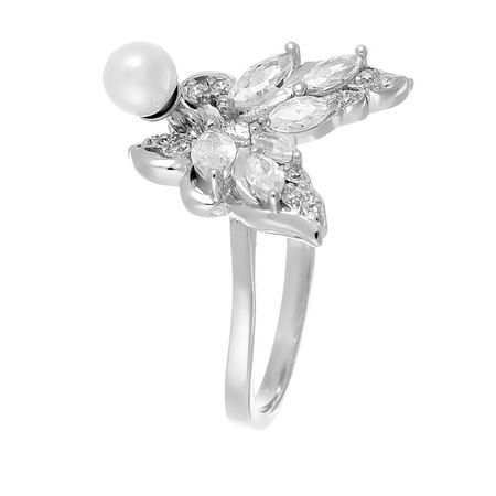 Кольцо из серебра с жемчугом и фианитами