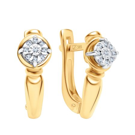 Золотые серьги с бриллиантами и алмазной гранью с родированием