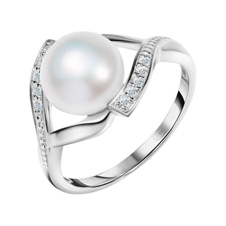 Кольцо из серебра с жемчугом и фианитами