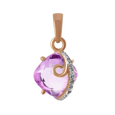 Золотая подвеска с аметистом и фианитами с родированием