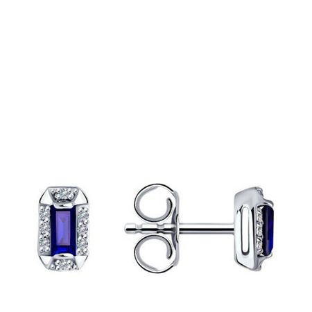 Золотые серьги с сапфирами и бриллиантами с родированием