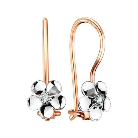 Золотые детские серьги с бриллиантами и родированием