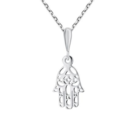 Серебряная мусульманская подвеска Хамса с родированием