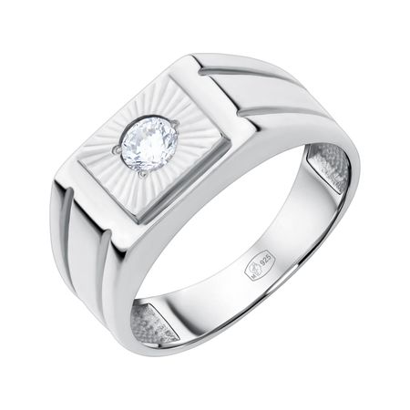 Серебряная печатка с фианитом и родированием