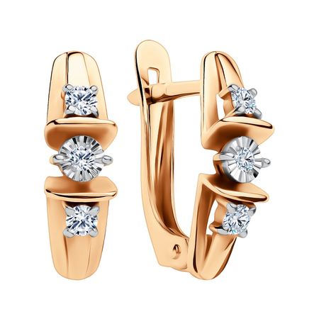 Золотые серьги с бриллиантами и алмазной гранью с родированием