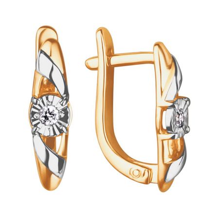 Золотые серьги с бриллиантами и алмазной гранью с родированием