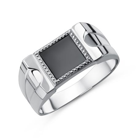 Серебряная печатка с ониксом и родированием