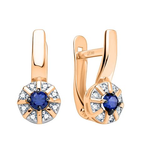 Золотые серьги с сапфирами и бриллиантами с родированием