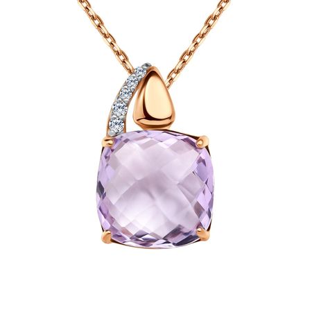Золотая подвеска с аметистом и фианитами с родированием