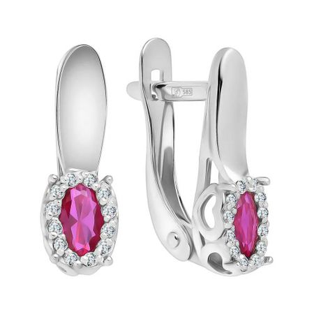 Золотые серьги с рубинами и бриллиантами с родированием