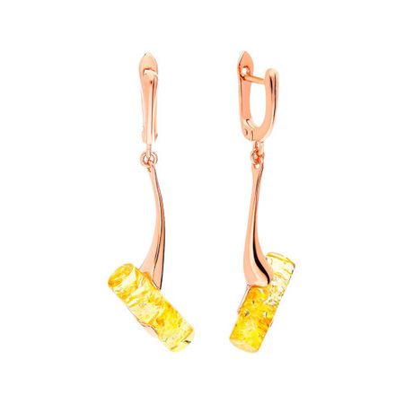 Серебряные серьги с янтарем и позолотой