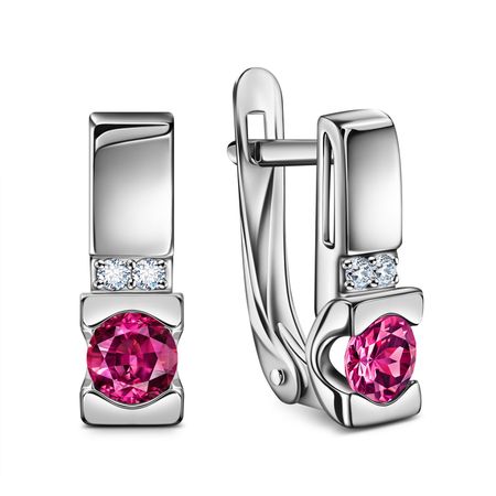 Золотые серьги с рубинами и бриллиантами с родированием