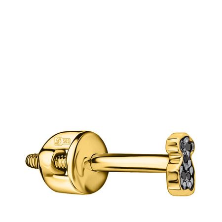 Золотая серьга Медведь с бриллиантами и черным родированием