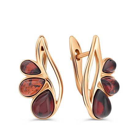 Серебряные серьги с янтарем и позолотой