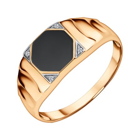 Кольцо-печатка из золота с эмалью и фианитами