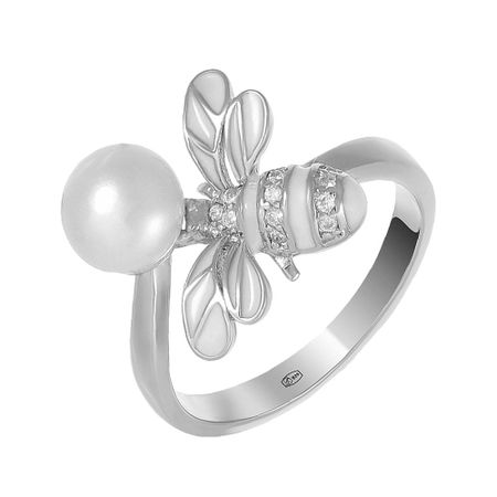 Серебряное кольцо Пчела с жемчугом и эмалью с фианитами октавио пинтос как спит пчела удивительные факты о животных и их суперспособностях