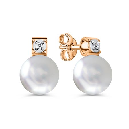 Золотые серьги с жемчугом и бриллиантами с родированием