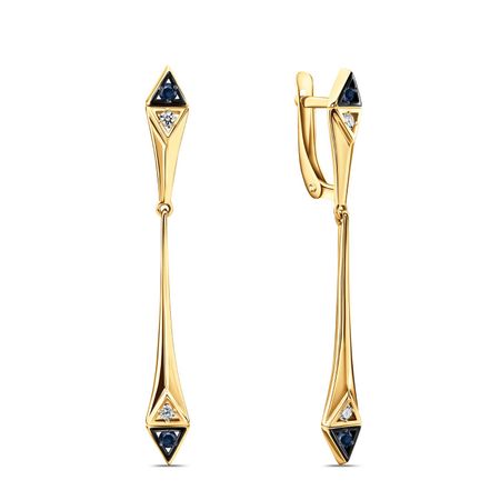 Золотые серьги с сапфирами и бриллиантами с черным родированием