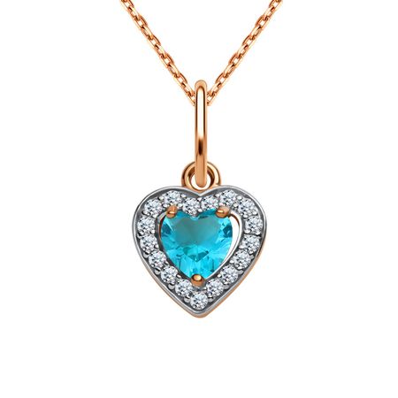 Серебряная подвеска Сердце с фианитами и позолотой с родированием