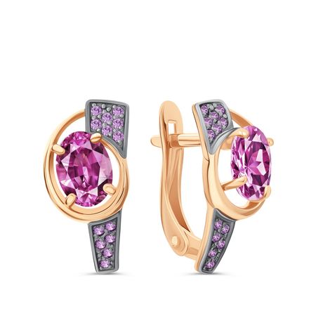 Золотые серьги с аметистами и фианитами с черным родированием