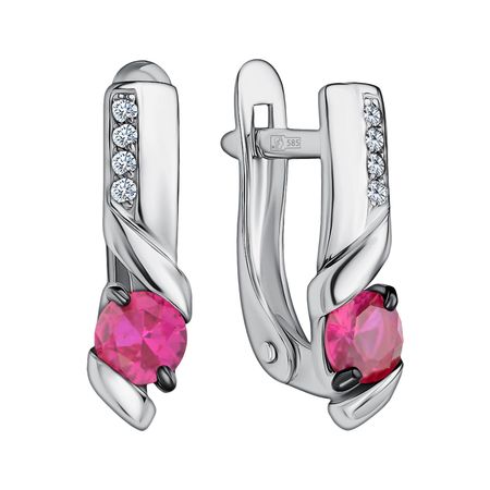 Золотые серьги с рубинами и бриллиантами с родированием