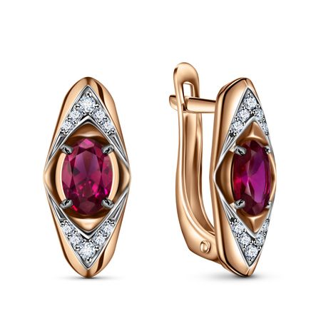 Золотые серьги с рубинами и бриллиантами с родированием