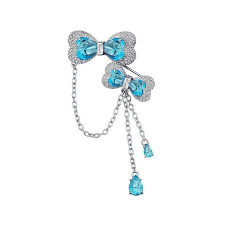 Серебряная брошь с ювелирными кристаллами и фианитами с родированием