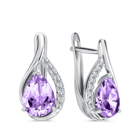 Серебряные серьги с аметистами и фианитами