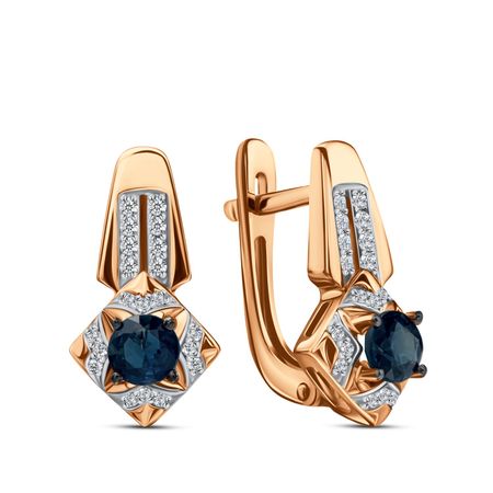 Золотые серьги с сапфирами и бриллиантами с родированием и черным родированием
