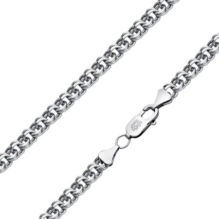 Серебряная пустотелая цепочка Бисмарк с родированием