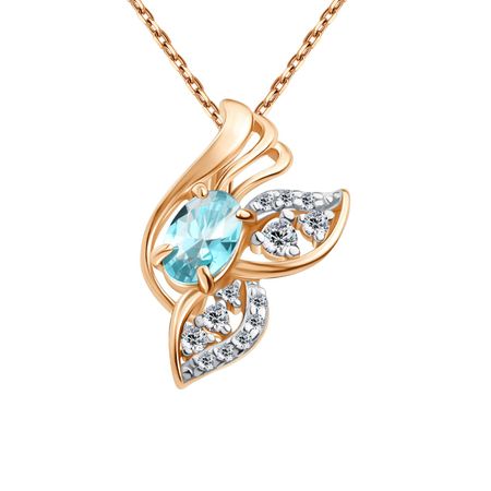 Серебряная подвеска с топазом и фианитами с позолотой и родированием