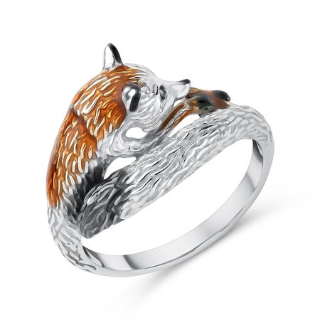 Серебряное кольцо Лиса с эмалью и родированием кот и лиса сказка с наклейками