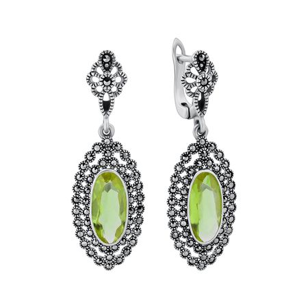 Серебряные серьги с марказитами и султанитами с чернением