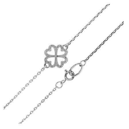 Серебряный браслет Клевер с фианитами и родированием