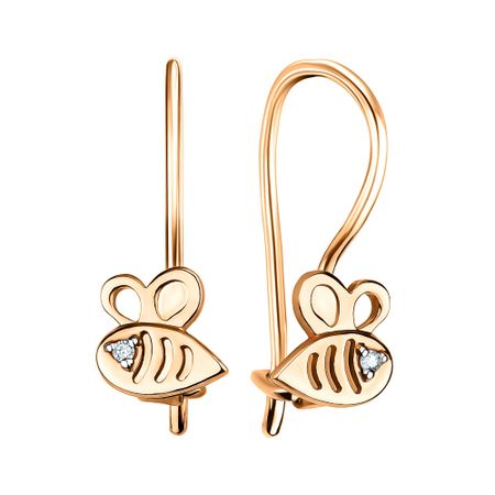 Золотые детские серьги с бриллиантами и родированием